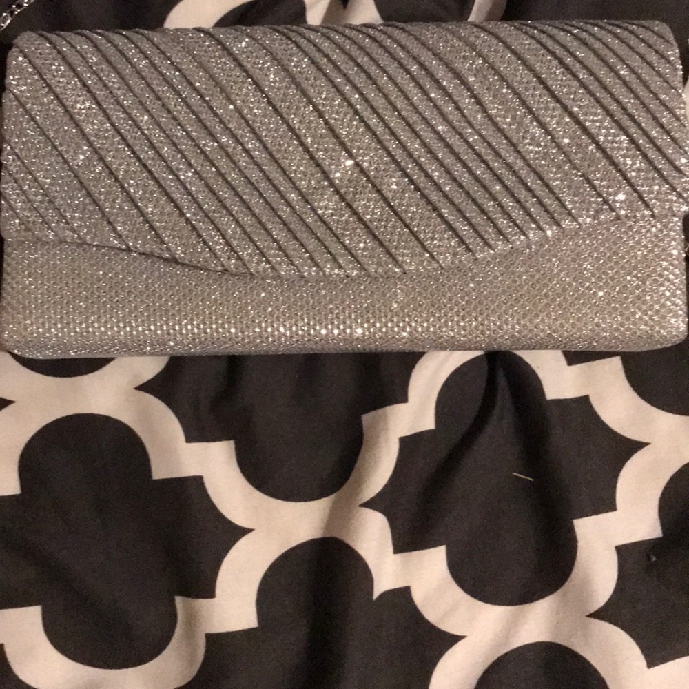 Silver clutch with chain strap